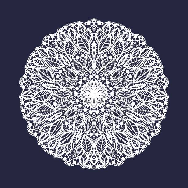 Vector lace round pattern. Decorative openwork design for wedding and invitation Vector lace round pattern. Decorative openwork design for wedding and invitation. Mandala with natural ornament Crochet stock illustrations