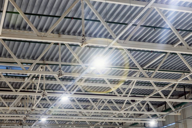 istock Industrial factory ceiling with ventilation system, ventilation holes 1368550027