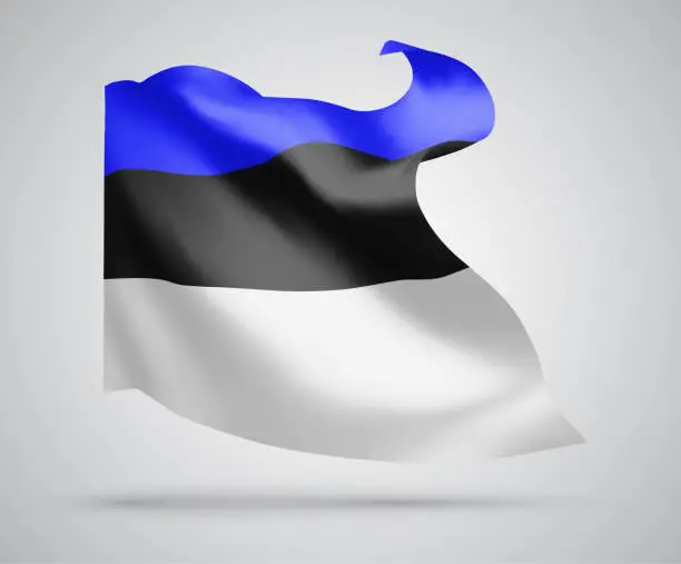 Vector illustration of Estonia, vector flag with waves and bends waving in the wind on a white background.