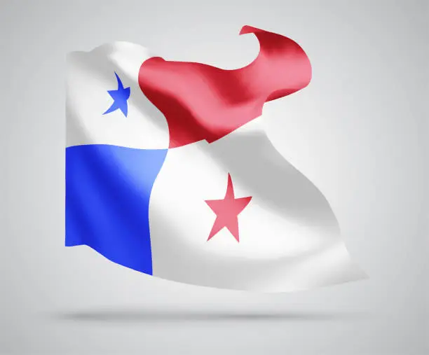 Vector illustration of Panama, vector flag with waves and bends waving in the wind on a white background.