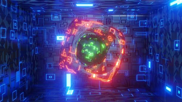 istock 3D Render. Abstract futuristic geometric shapes background. Cyberpunk 1368552714