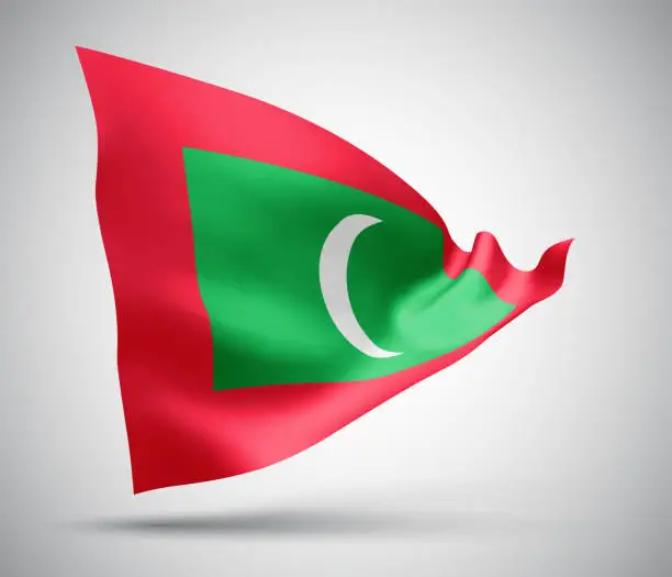 Vector illustration of Maldives, vector flag with waves and bends waving in the wind on a white background.