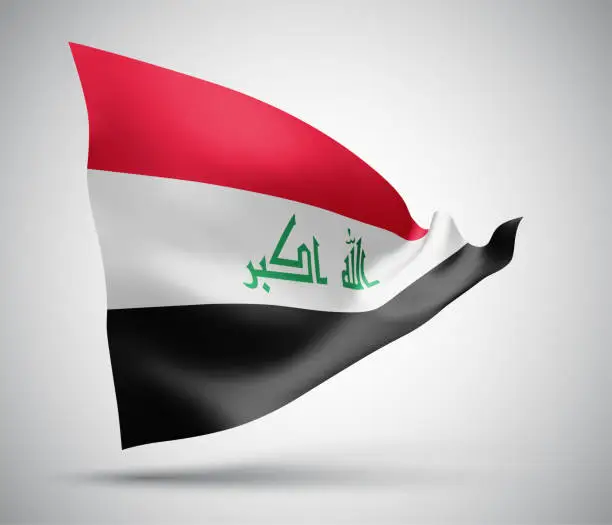 Vector illustration of Iraq, vector flag with waves and bends waving in the wind on a white background