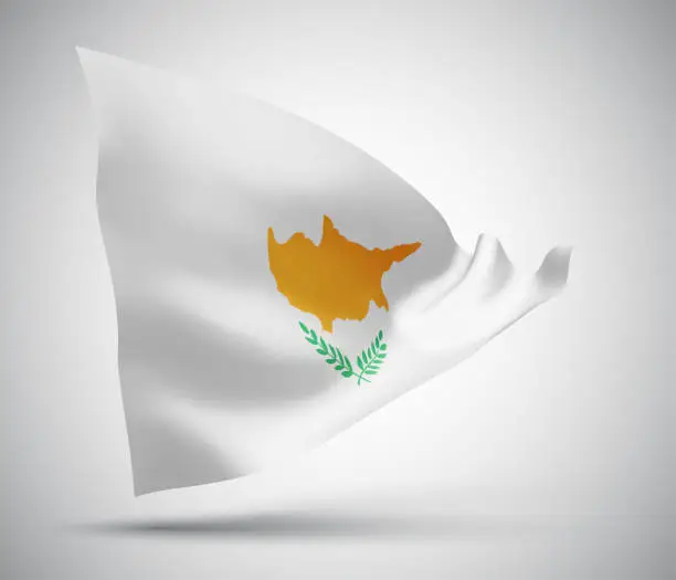 Vector illustration of Cyprus, vector flag with waves and bends waving in the wind on a white background.