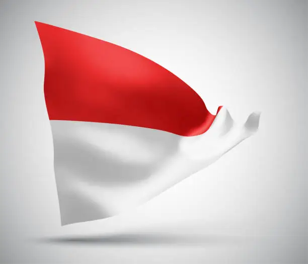 Vector illustration of Indonesia, Monaco, vector flag with waves and bends waving in the wind on a white background.