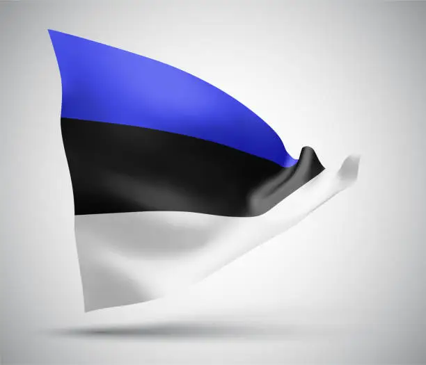 Vector illustration of Estonia, vector flag with waves and bends waving in the wind on a white background.