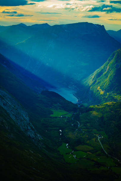 Fjord Geiranger from Dalsnibba viewpoint, Norway stock photo
