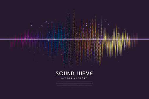 Audio levels lines rainbow talking music sound editing abstract design elements.