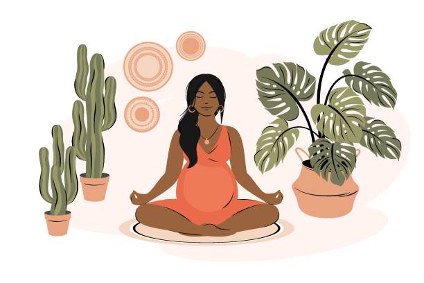 ilustrações de stock, clip art, desenhos animados e ícones de pregnant woman meditating 003 - black bass illustrations