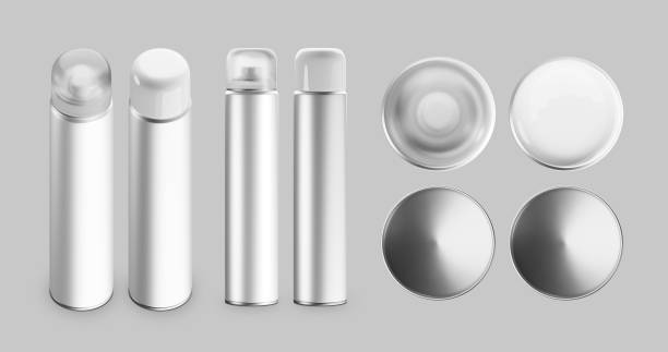 istock White and silver metallic bottle with spray cap for cosmetics, perfumes, deodorants, air fresheners or hairspray. Transparent and opaque plastic lid. 3D Illustration. 1368574966