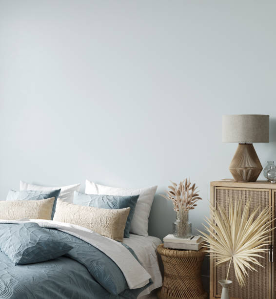 istock interior in boho style with a blue bed against a blue wall 1368578064