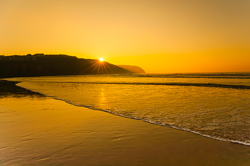 Sunset at Perranporth Beach, Perranporth, Cornwall, South West, England, UK