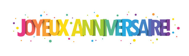 JOYEUX ANNIVERSAIRE! colorful typography banner (HAPPY BIRTHDAY! in French) JOYEUX ANNIVERSAIRE! colorful vector typography banner with dots (HAPPY BIRTHDAY! in French) anniversaire stock illustrations