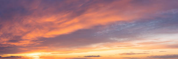 istock Vibrant color panoramic sun rise and sun set sky with cloud on a cloudy day. 1368585665