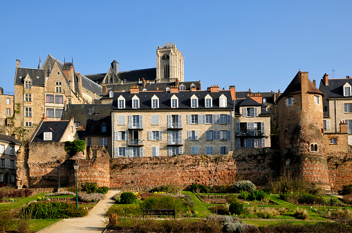 Old town of Le Mans with the cathedral of Saint Julien in the background in the Pays de la Loire region in north-western France