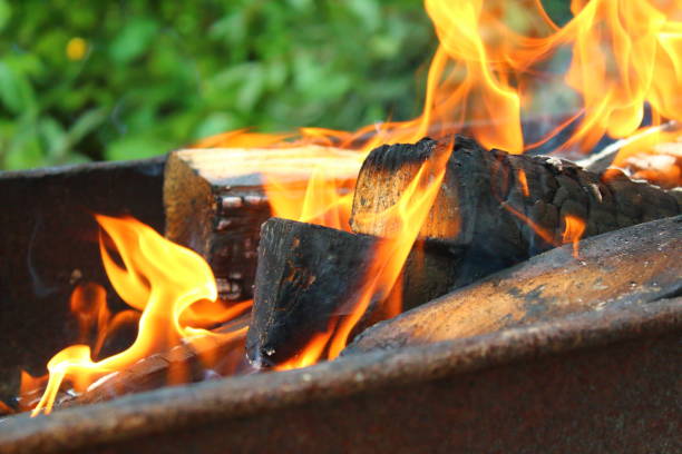 istock Firewood burning in the brazier. Close-up. Background. 1368592120