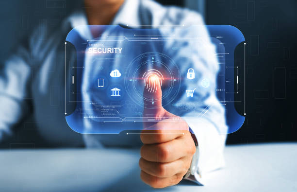istock Biometrics security  innovation technology. Person using fingerprint indentification to personal access data on virtual screen. Electronic customer scanning. Evolution technology 1368592557