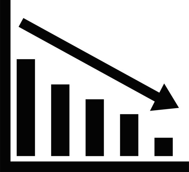 vector illustration descending bar graph icon Vector illustration of black color silhouette of bar chart trending down drop earring stock illustrations