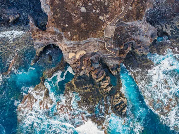 Photo of Aerial view of rocky beach Playa Charco los Sargos at El Hierro, Canary Islands