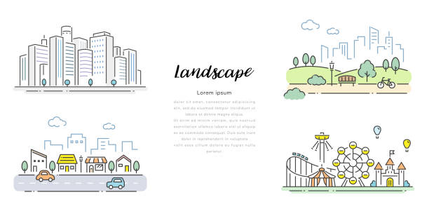 Vector illustration material: Various landscapes, sets Vector illustration material: Various landscapes, sets townscape stock illustrations