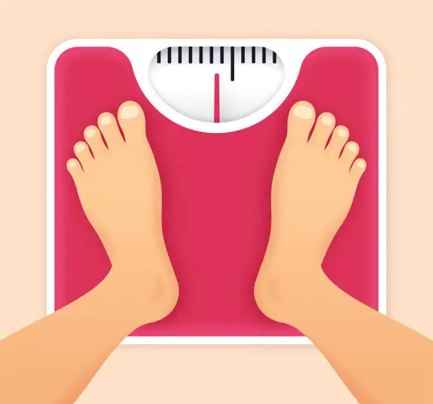 Vector illustration of Person Standing on a Weight Scale Weighing Themselves