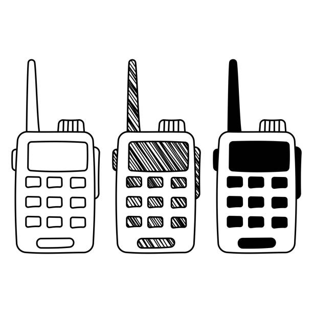 istock Set of hand drawn vector Walkie Talkies in a doodle cartoon style 1368596206