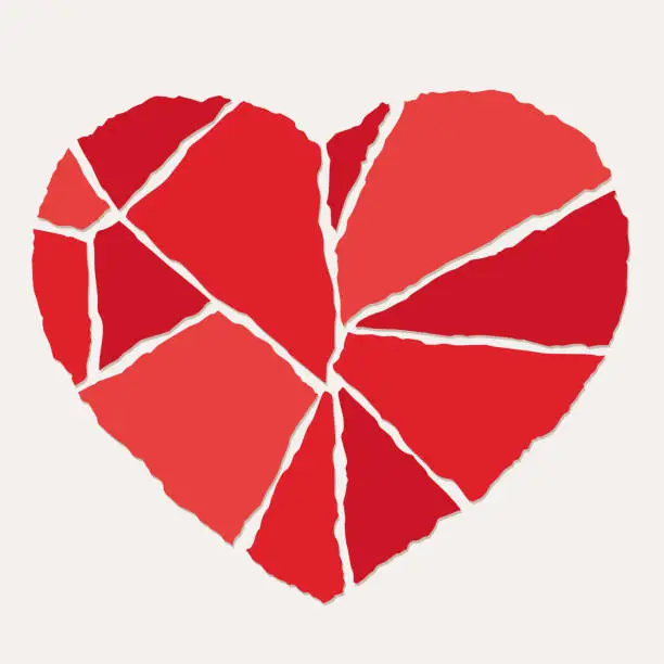 Vector illustration of Broken heart - red torn papers - white background