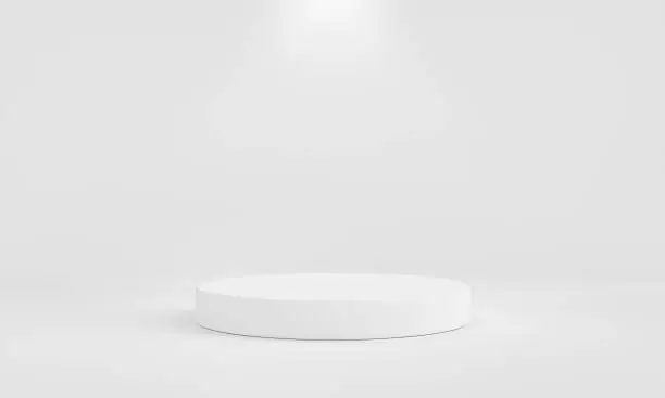 Photo of Minimal white podium with background wall and spotlight. Abstract and object for advertising concept. 3D illustration rendering