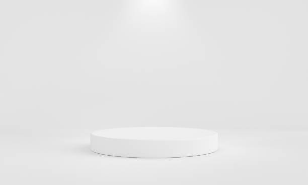 minimal white podium with background wall and spotlight. abstract and object for advertising concept. 3d illustration rendering - pedestal imagens e fotografias de stock