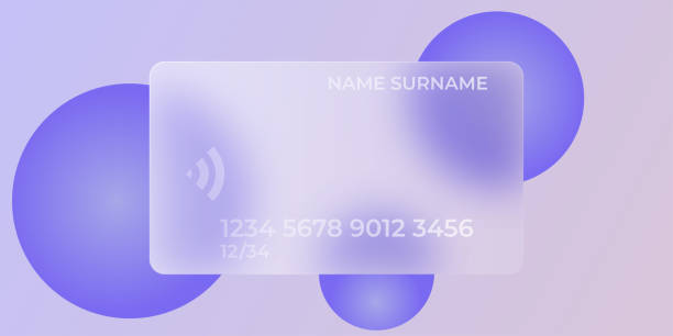 ilustrações de stock, clip art, desenhos animados e ícones de credit card in glassmorphism style. vector illustration. glass morphism design. - backgrounds transparent circle purple