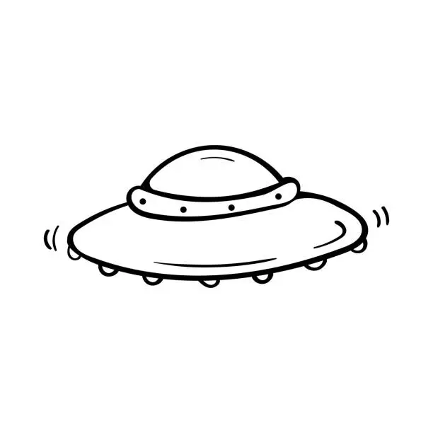 Vector illustration of UFO space ship doodle vector illustration for coloring