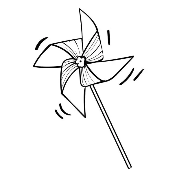 Vector illustration of Pinwheel. Hand Drawn illustration for coloring kids