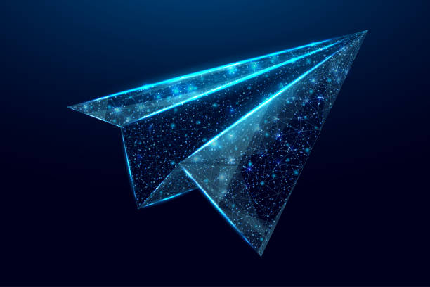 istock Polygonal paper plane. Business startup, innovation, growth, travel, way forward freedom concept. Wireframe low poly plane. Isolated on dark blue background. Vector illustration 1368603169