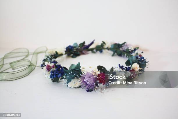 Flower Crown Blue Purple Stock Photo - Download Image Now - Floral Crown, White Background, Floral Garland