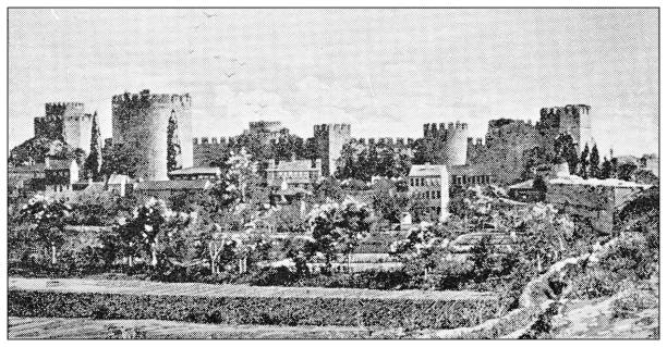 Antique travel photographs of Constantinople (Istanbul): Old walls Antique travel photographs of Constantinople (Istanbul): Old walls fortified wall photos stock illustrations