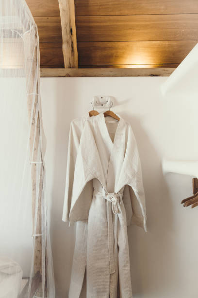 istock Part of tropical bathroom decor with bathrobe 1368607897