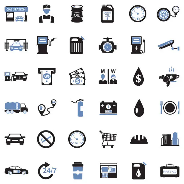 Vector illustration of Gas Station Icons. Two Tone Flat Design. Vector Illustration.