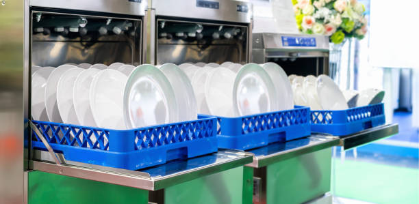 istock many dish or white plate arranged on basket after cleaning by automatic dishwasher machine in kitchen room restaurant 1368610210