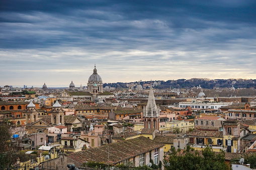 High angle panorama of Rome, Italy.