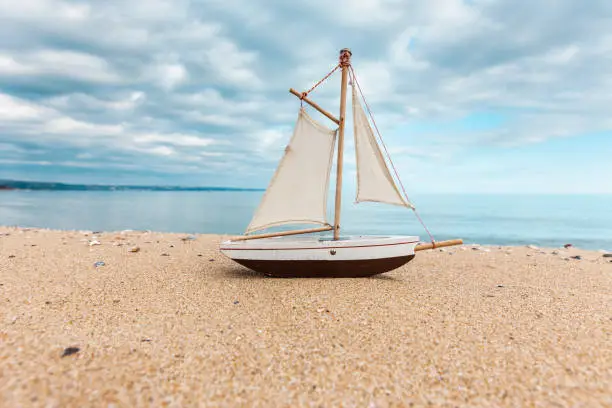 Photo of Sailing boat on the sandy beach of Golden Sands in Bulgaria