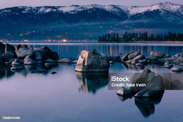 Night Sky Over Lake Tahoe Stock Photo - Download Image Now - Lake Tahoe, Summer, Night