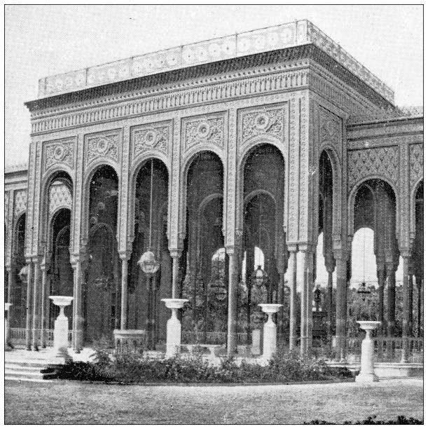 Antique travel photographs of Egypt: A palace of the Khedive Antique travel photographs of Egypt: A palace of the Khedive egyptian palace stock illustrations