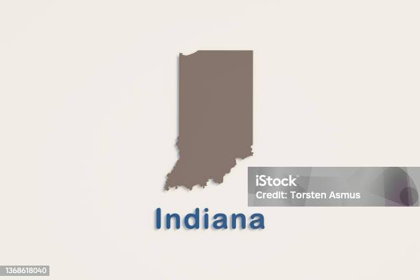 Us State Indiana Map In Brown And The Name Of State Indiana In Blue Stock Photo - Download Image Now