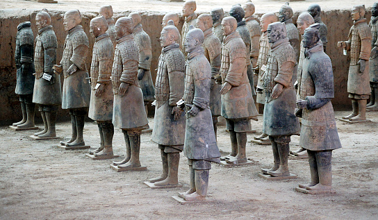 Ancient China Terracotta Soldiers Isolated on White Background