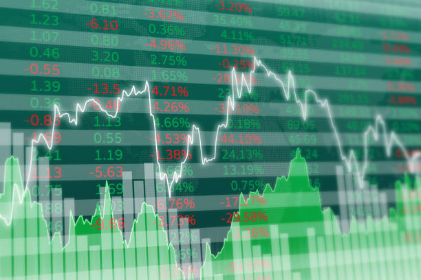 istock Finance green background with numbers and graphs. Financial market concept 1368624782