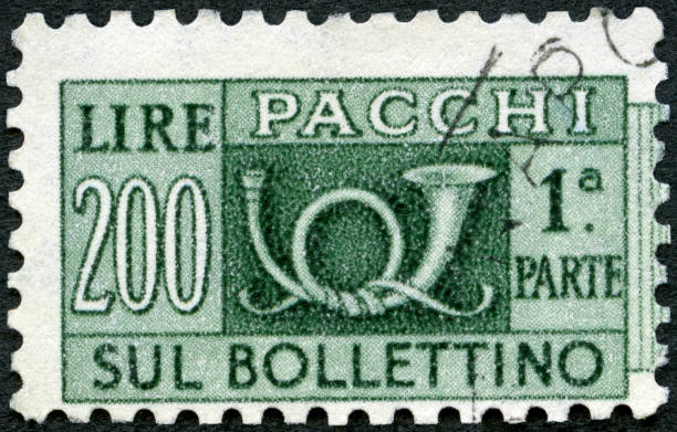 istock Postage stamp printed in Italy shows Posthorn 1368626102