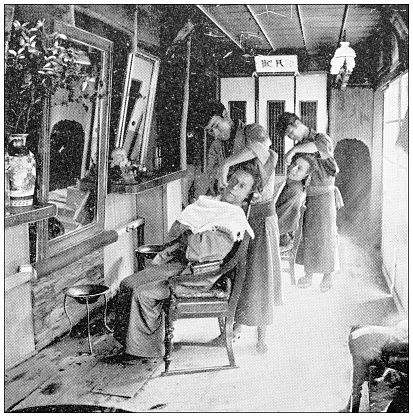 Antique travel photographs of Japan: Barber shop