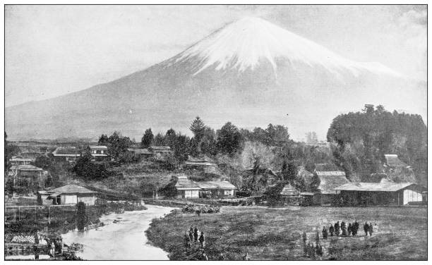 Antique travel photographs of Japan: Mount Fuji Antique travel photographs of Japan: Mount Fuji mt. fuji photos stock illustrations