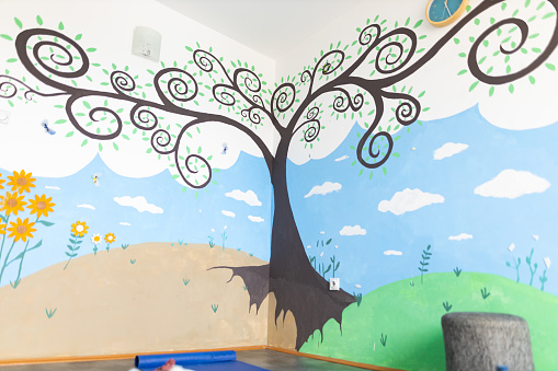 Mural on the wall at the nursery room