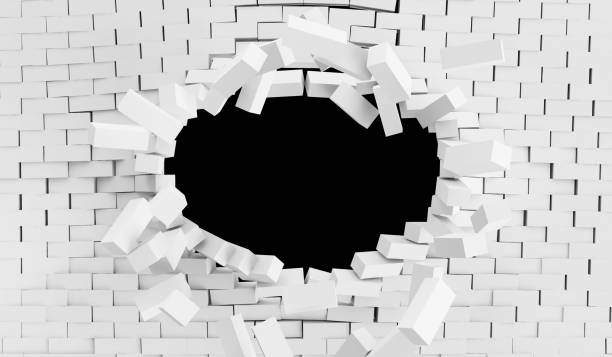 istock Ruined White Brick Wall isolated on white background 1368633064